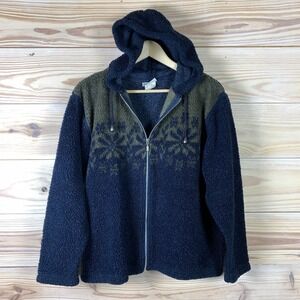 Vtg 90s Tapemeasure Sherpa Jacket Medium Snowflake Fleece Retro Hoodie Sweater‎